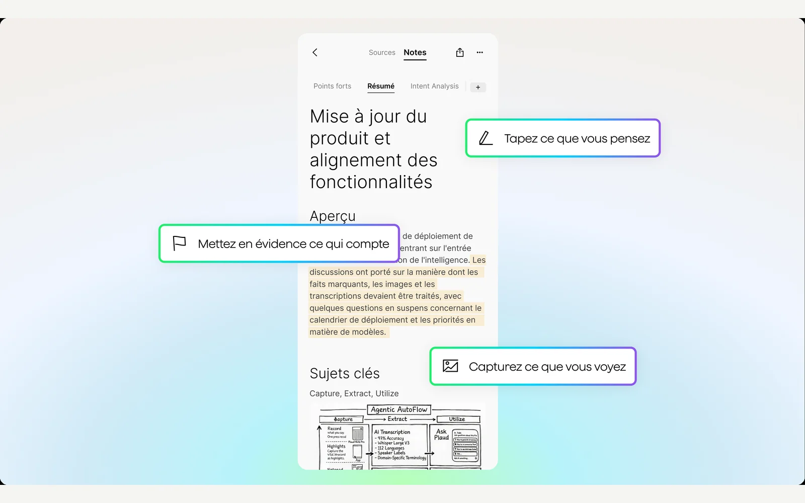 Interface Plaud montrant des notes et des moments marquants